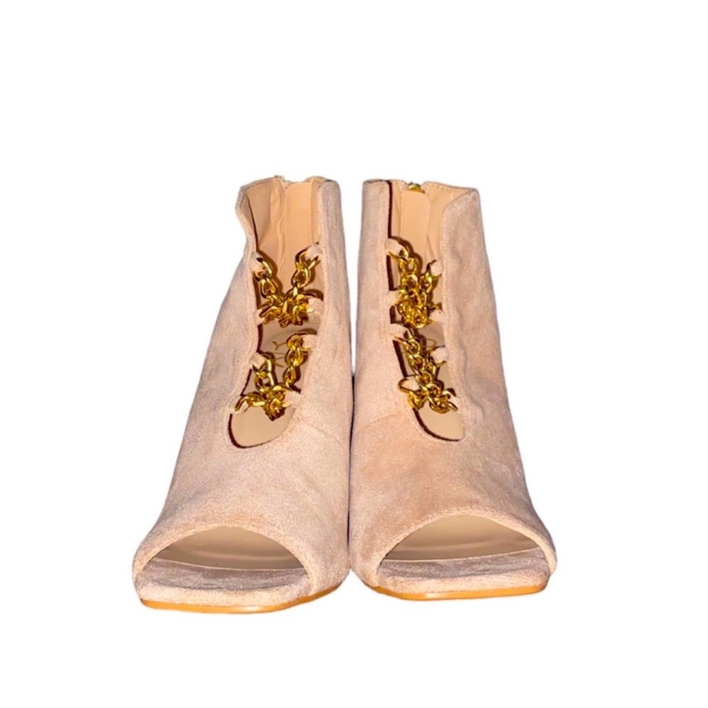 YOKI Jacklyn-49 Open-toe high heeled shoes with crisscrossed chain details